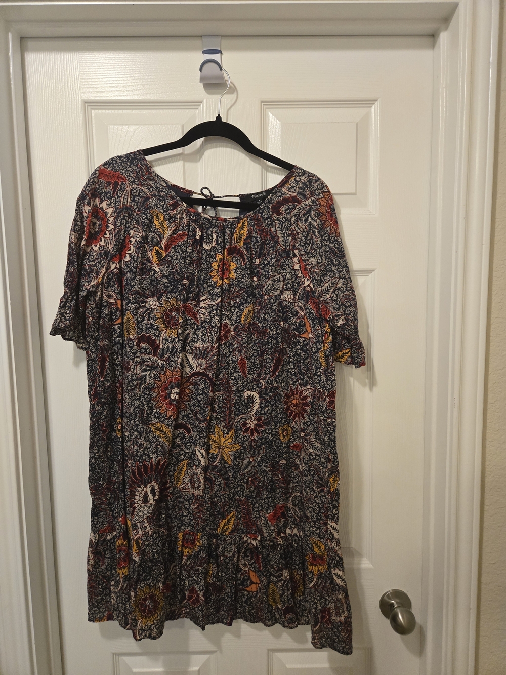Boho Floral Short Sleeve Dress in Navy and Multicolor